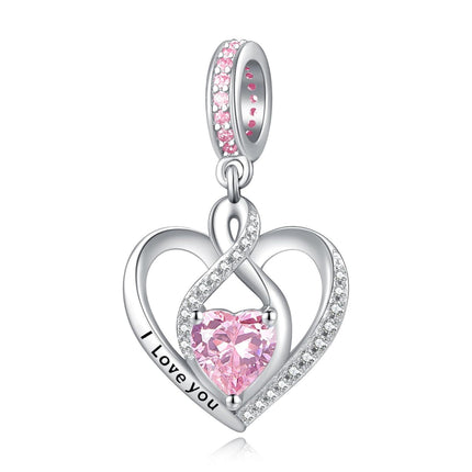 925 Sterling Silver Heart Birthstone Charms for Bracelets Jewelry Gifts