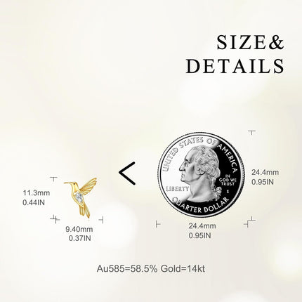 14K Gold Butterfly Stud Earrings with Cubic Zirconia Accents for Women