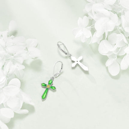 925 Sterling Silver & Birthstone Infinity Cross Earrings for Women, Hypoallergenic Faith Jewelry Gift, 36.1mm