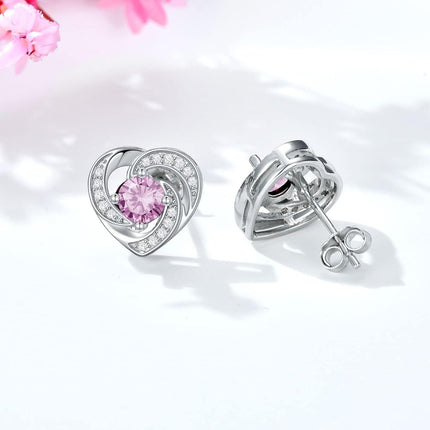 925 Sterling Silver Birthstone Heart Stud Earrings Jewelry Gifts for Women