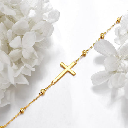 14k Gold Religious Cross Bracelet for Women Adjustable Link Chain