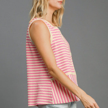 Umgee Round Neck Texture Striped Tank