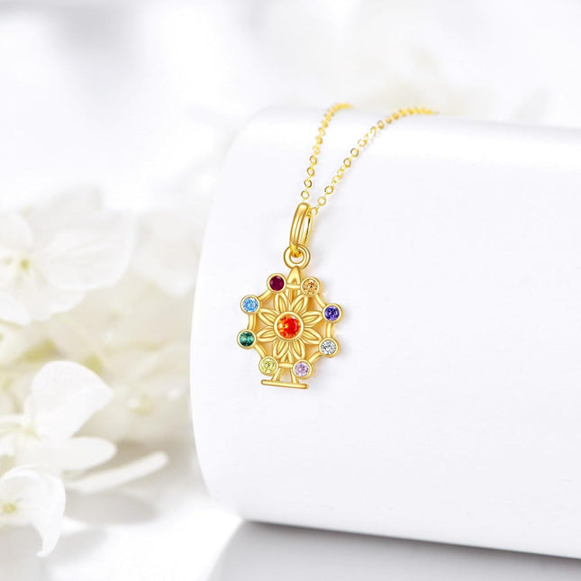 14K Gold Birthstone Tree of Life Necklace for Women Moon Star Pendant