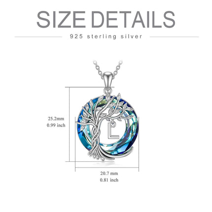 925 Sterling Silver Blue Crystal Tree of Life Initial Necklace Family Letter Pendant Birthday Mother s Day Gifts for Her