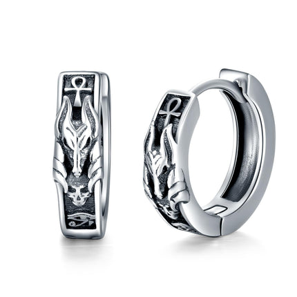 925 Sterling Silver Ankh Symbol Flame Design Huggie Earrings 8mm Diameter
