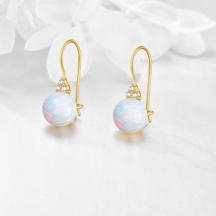 14K Gold Opal and Diamond Dangle Drop Earrings for Women