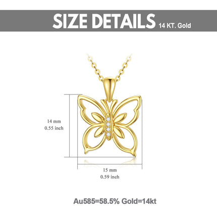 14K Gold Natural Diamond Butterfly Pendant Necklace 16+2 inch Chain for Women