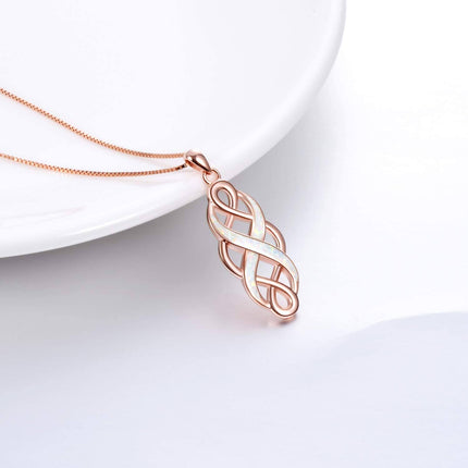 925 Sterling Silver Blue Created Opal Celtic Knot Pendant Necklace for Women