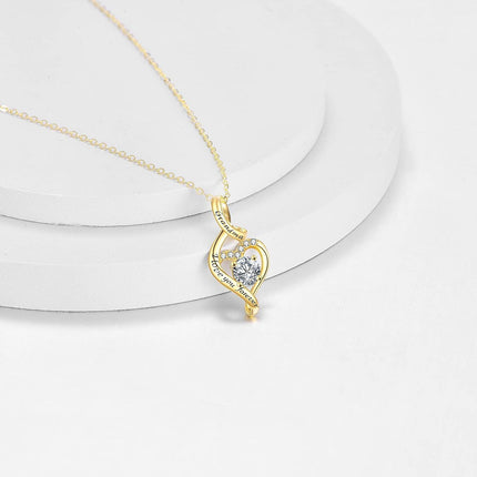 14K Gold Princess Cut Green Stone & White Cubic Zirconia Pendant Necklace for Grandma
