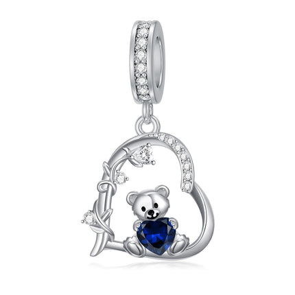 925 Sterling Silver 12 Month Birthstone Teddy Bear Charms Bracelet Jewelry Gifts