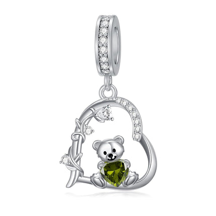 925 Sterling Silver 12 Month Birthstone Teddy Bear Charms Bracelet Jewelry Gifts