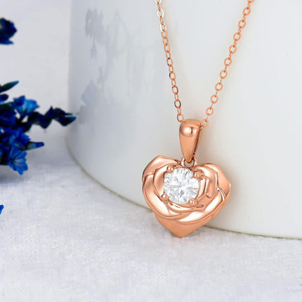 14K Rose Gold Moissanite Flower Knot Pendant Necklace with Butterfly Charm for Women