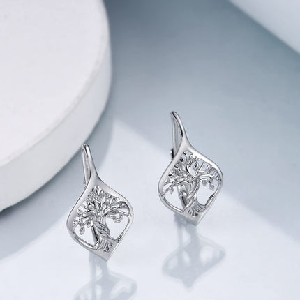 925 Sterling Silver Tree of Life Leverback Dangle Drop Hoop Earrings for Women Gift Ideas