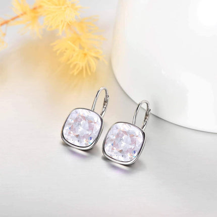 925 Sterling Silver Green Cushion Cut Austrian Crystal Leverback Earrings Hypoallergenic Gift for Her