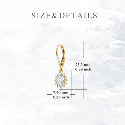 14K Gold Flower Shape CZ Dangle Drop Earrings for Women Birthday Gifts