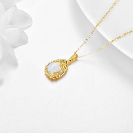 14K Gold White Opal Tree Of Life Pendant Necklaces For Women s