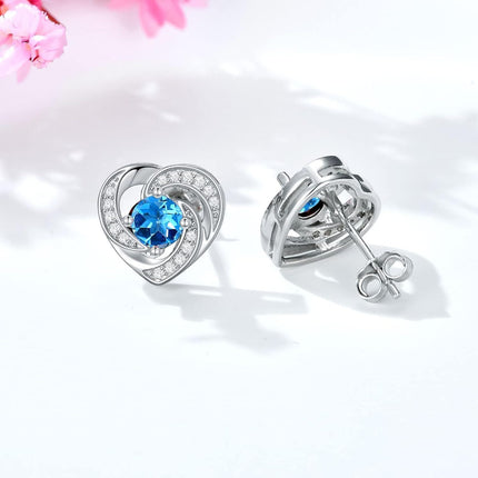 925 Sterling Silver Birthstone Heart Stud Earrings Jewelry Gifts for Women