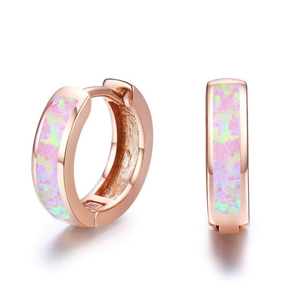 925 Sterling Silver Simulated Opal Hoop Earrings for Women Hypoallergenic Huggie Hinged Hoops Colorful Jewelry Gift
