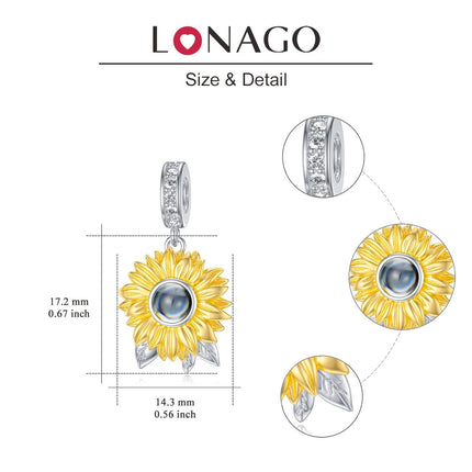 925 Sterling Silver Sunflower Pendant with I Love You Projection Charm Bracelet for Women