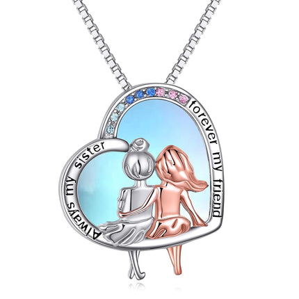Sterling Silver Heart Necklace Sisters Gift for Friendship Birthday Christmas