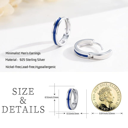 925 Sterling Silver Blue Opal Inlay Huggie Hoop Earrings for Men & Women