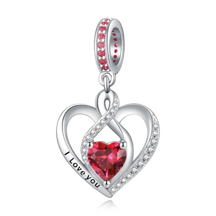 925 Sterling Silver Heart Birthstone Charms for Bracelets Jewelry Gifts