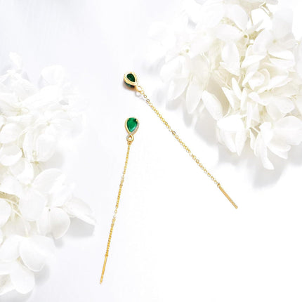 14K Gold Infinity Teardrop Emerald Threader Earrings for Women - 23rd Anniversary Gifts for Her