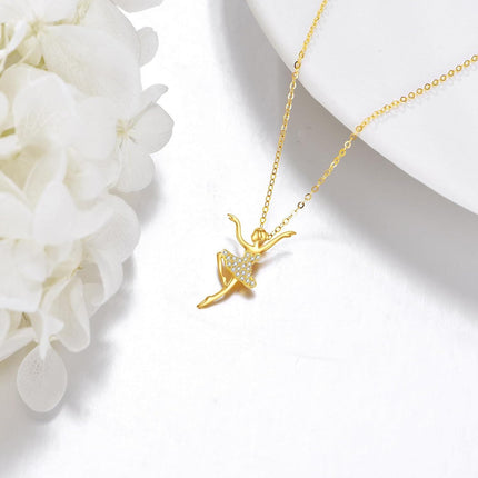 14K Gold Ballerina Shoe Pendant Necklace with Cubic Zirconia Stones for Women