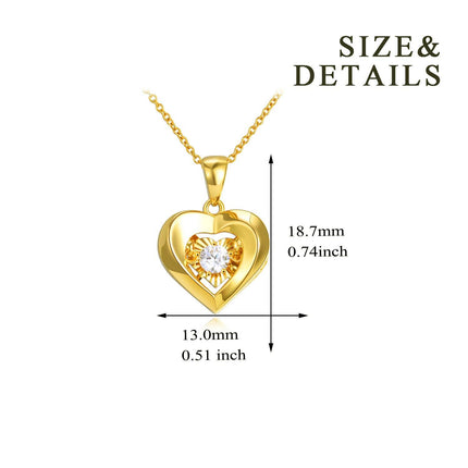 18K Gold Heart Shaped Pendant with Diamond Accent Necklace for Women - 18K Gold Set