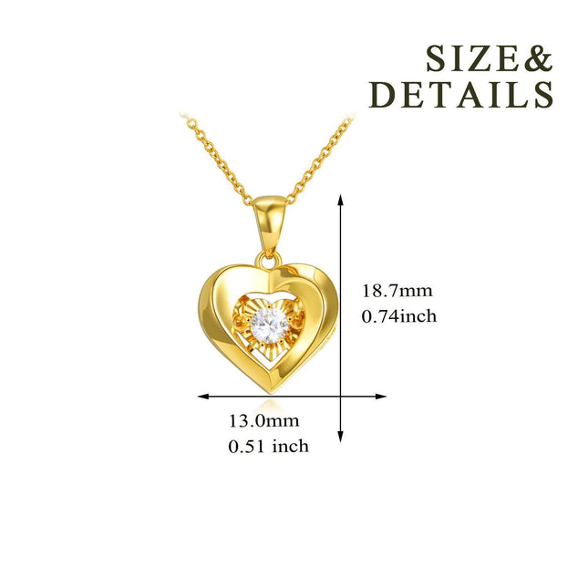 18K Gold Heart Shaped Pendant with Diamond Accent Necklace for Women - 18K Gold Set
