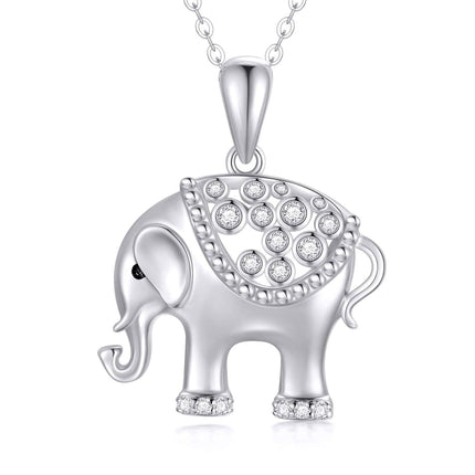 14K White Gold Diamond Elephant Pendant Necklace for Women 20 Inches