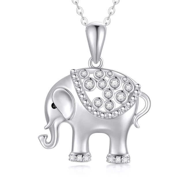 14K White Gold Diamond Elephant Pendant Necklace for Women 20 Inches