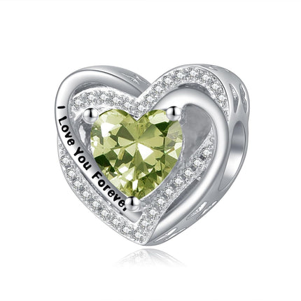 925 Sterling Silver Heart Birthstone Charms for Bracelets Jewelry Gifts