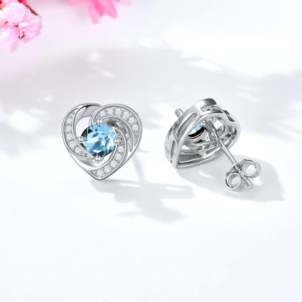 925 Sterling Silver Birthstone Heart Stud Earrings Jewelry Gifts for Women