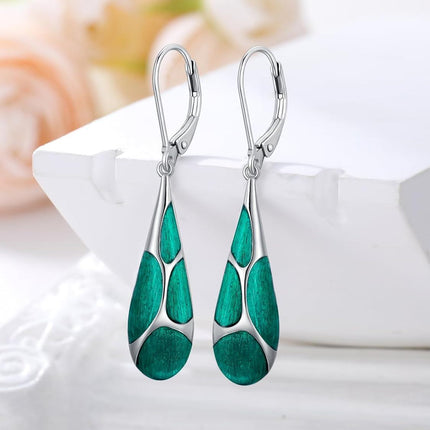 925 Sterling Silver Blue Enamel Tear Drop Leverback Earrings for Women Gift Ideas