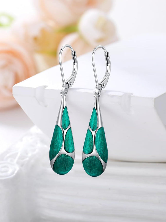 925 Sterling Silver Blue Enamel Tear Drop Leverback Earrings for Women Gift Ideas