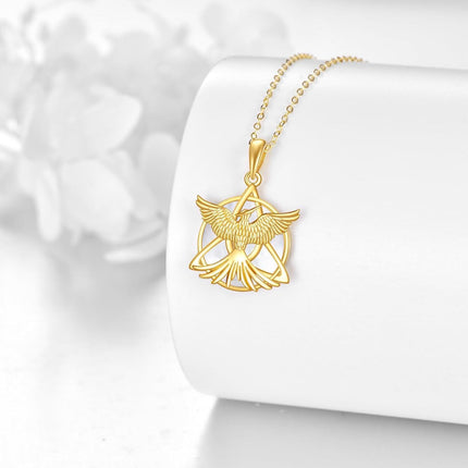 14K Gold Natural Stone Phoenix Pendant Necklace for Women's s
