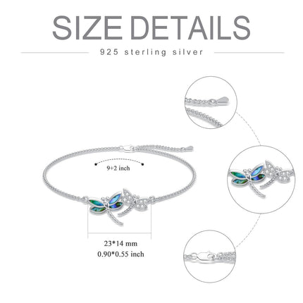 925 Sterling Silver Dragonfly Design Crystal Ankle Anklet - Adjustable Size