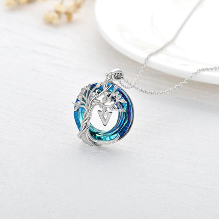 925 Sterling Silver Blue Crystal Tree of Life Initial Necklace Family Letter Pendant Birthday Mother s Day Gifts for Her