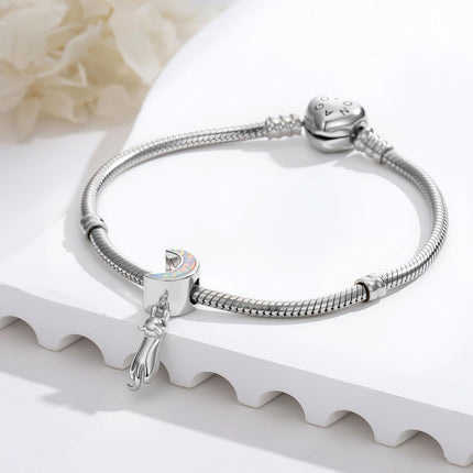 925 Sterling Silver with Opal Cat Charm Bracelet for Women – Dainty Kitty Pendant Gift for Cat Lovers