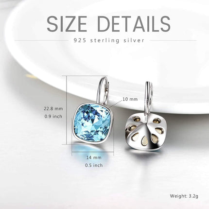 925 Sterling Silver Green Cushion Cut Austrian Crystal Leverback Earrings Hypoallergenic Gift for Her