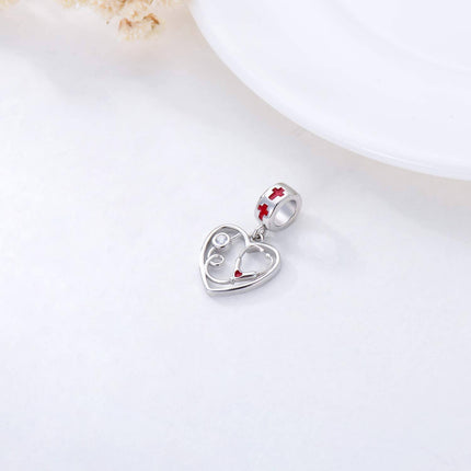 925 Sterling Silver Heart Stethoscope Nurse Cross Charm Bracelet  for Women Girls