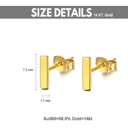 14k Yellow Gold Bar Stud Earrings Minimalist Fine  for Women