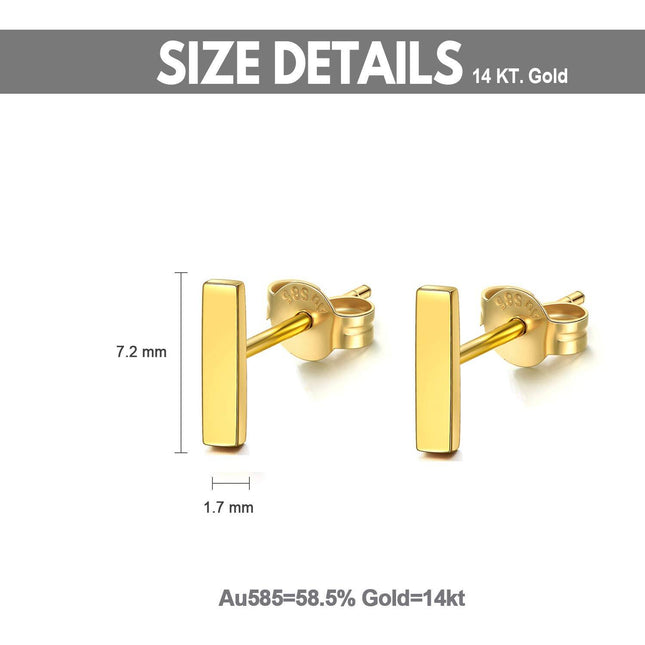 14k Yellow Gold Bar Stud Earrings Minimalist Fine  for Women