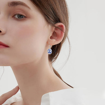 925 Sterling Silver Gold-Plated Blue Lapis Lazuli Hummingbird & Flower Drop Earrings