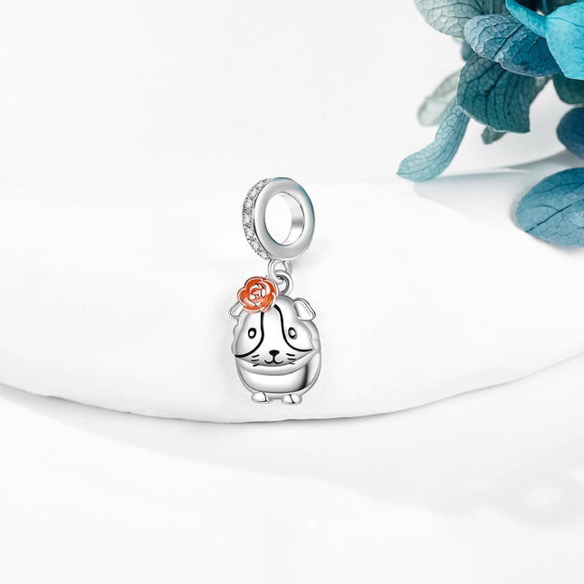 925 Sterling Silver Rose Flower Guinea Pig Charm Pendant for Bracelets Necklaces's