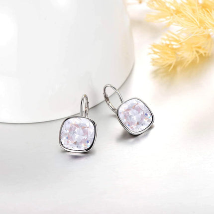 925 Sterling Silver Green Cushion Cut Austrian Crystal Leverback Earrings Hypoallergenic Gift for Her