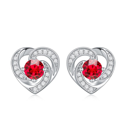 925 Sterling Silver Birthstone Heart Stud Earrings Jewelry Gifts for Women