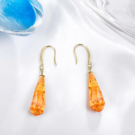 14K Gold Citrine Teardrop Drop Dangle Earring for Women Anniversary Gift Engagement Bridal Party Wear Fashion Jewelry
