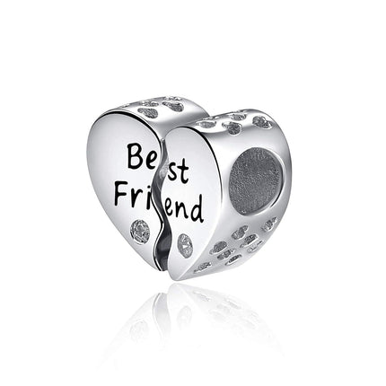 925 Sterling Silver Heart Best Friend Charm Bead Bracelet Pendant Necklace Gift for Women Girls DIY Jewelry Making Supplies Accessories 6mm Hole Size (Set of 4)